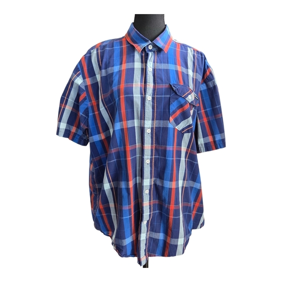 Volcom Blue and Red Casual Button Down Shirt with Plaid Design Size XL - Picture 1 of 9